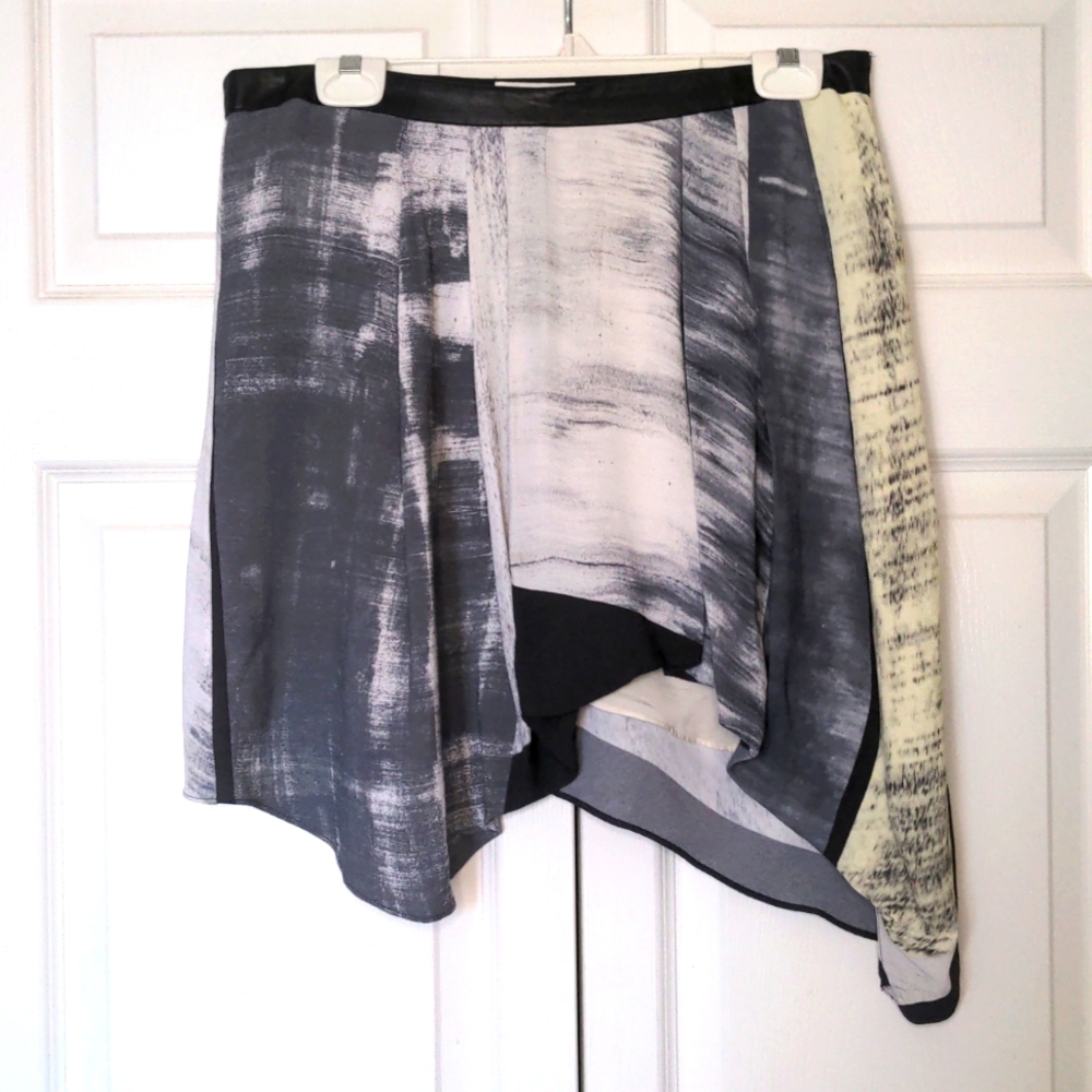 Helmut Lang Asymmetric Grey, White and Yellow Printed Skirt